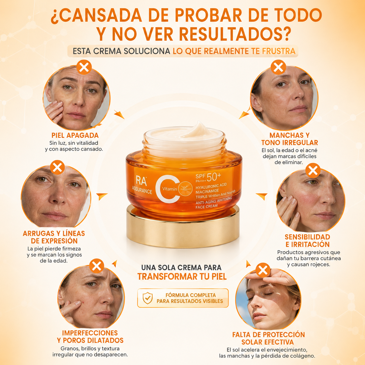 Crema anti arrugas + factor solar de 50 SPF
